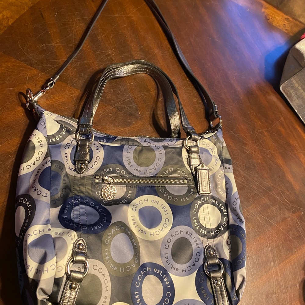 Coach Navy and Cream Circular Pattern Hobo Bag - Picture 2 of 7